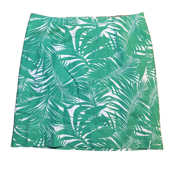 Talbots Cotton Stretch Skirt Above Knee Palm Green Tropical Vacation 12P Lined - Picture 2 of 12